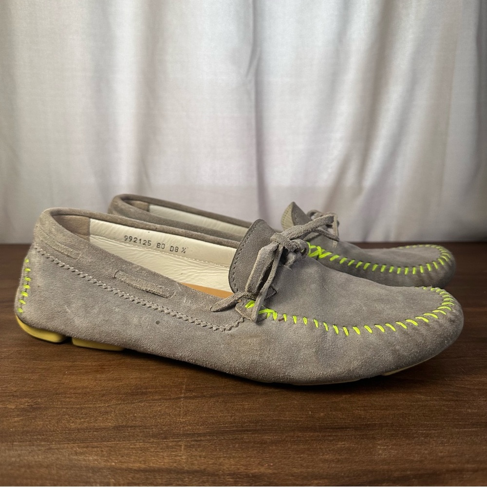 Santoni Suede Driving Loafers Moccasins Men’s 8.5 D Gray Contrast Stitch